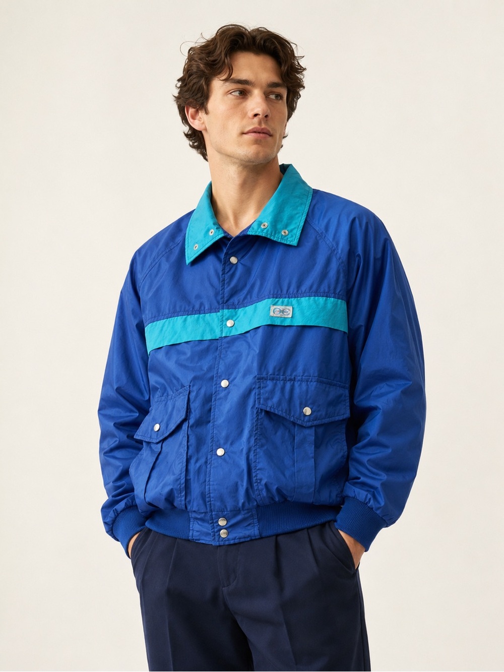 Vintage 80s Outdoor Exchange Windbreaker Blue Green Nylon M